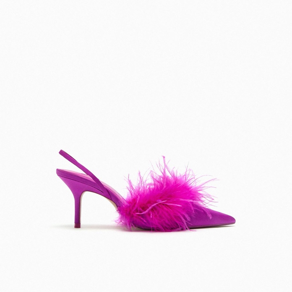 Zara Pink Heels with Fluffy Pom-Pom Decoration